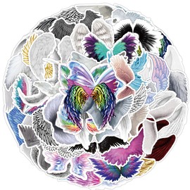 50Pcs Angel Wings Stickers Waterproof Vinyl Decals for Adult Teen Kids Cup Water Bottles Laptop Luggage Computer Mobile Phone Guitar Skateboard Decoration