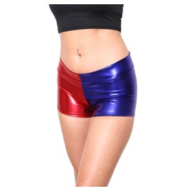SACASUSA Shiny Stretchy Metallic Rave Mini Booty Shorts Dance Bottom Hot Pants Red/Blue S