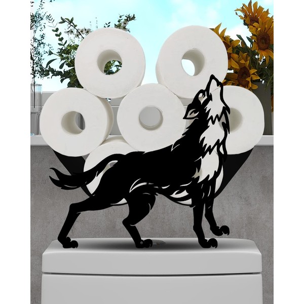 Wolf Toilet Paper Storage, Metal Art Decor Toilet Paper Holder Stand for 8 Rolls, Freestanding Animal Bathroom Tissue Holders