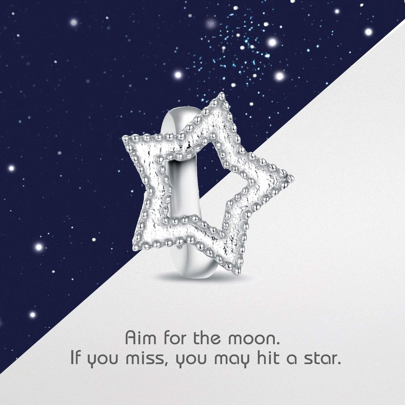 CHAMOON® Women's Star Charm Pendant 925 Sterling Silver Leather Bracelet,