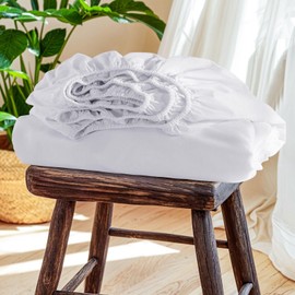 SONORO KATE 100% French Linen Fitted Sheet (1 Piece) - Stone Washed Natural Linen Mattress Cover, 16 Inch Deep Pocket, Ultra Soft, Breathable, Durable for Hot Sleepers (White,Twin)