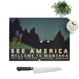 Kitchen Chopping Board Glass - Vintage WPA Poster See America Montana (2) - Textured Worktop Saver Cutting Board - Heat Resistant, Shatterproof and Hygenic - 28.5 x 20 cm
