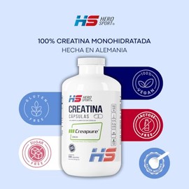 HS HERO SPORT Creatina Monohidratada Creapure® 500 Cápsulas. 100% Pura. Creatina Alemana Creapure®. Vegana, 160 porciones, 5g por porción, Pre Entreno
