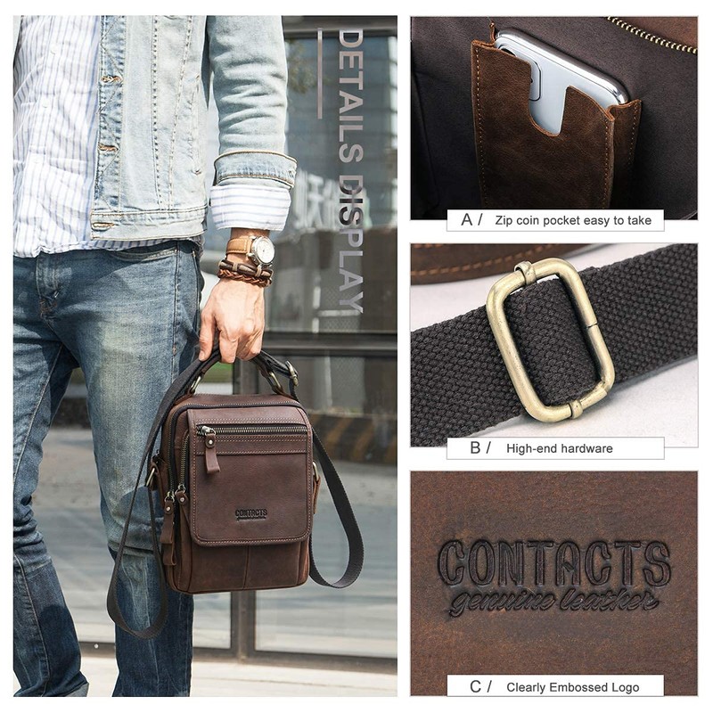Contacts Genuine Leather Men's Laptop Mini Tab Messenger Crossbody Bag