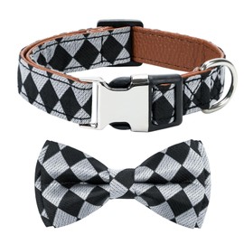XYART Soft Dog Bow Tie Collar - Wedding Outfit for Boy/Male Dogs (Small, Medium, Large), Checkered Pattern, Black White, Small