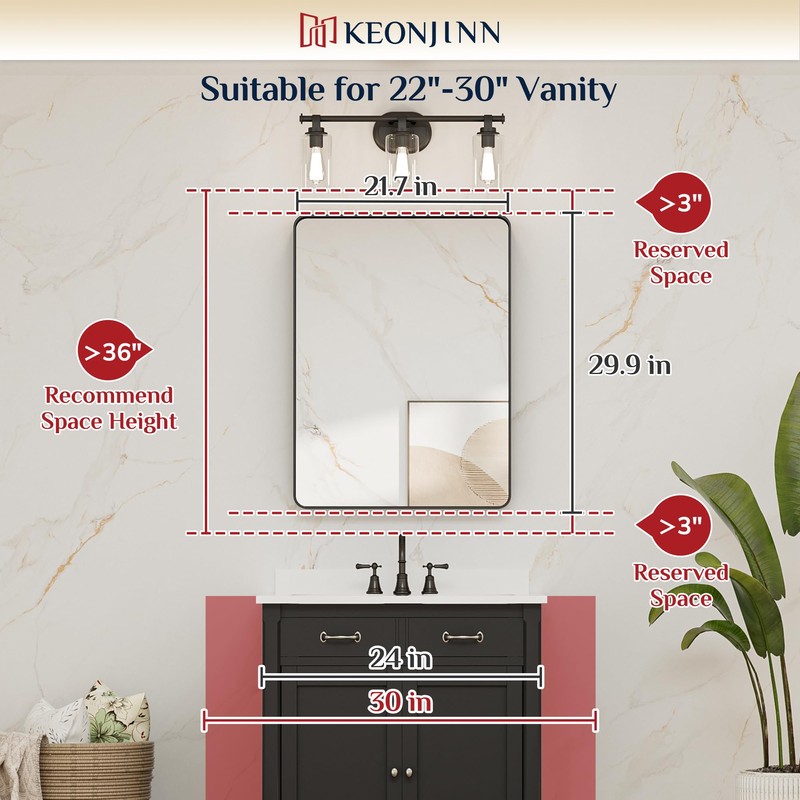 Keonjinn 22 x 30 Brushed Nickel Bathroom Mirrors for Over