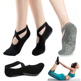 Yoga Socks for Women Non-Slip Grips & Straps, Ideal for Pilates, Pure Barre, Ballet, Dance, Barefoot Workout (2 Pairs)