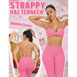 ASERAY Impact Strappy Sports Bras for Women Workout Padded Wireless Halter Gym Yoga Womens Sports Bras with Removable Cups, Blossom, Small