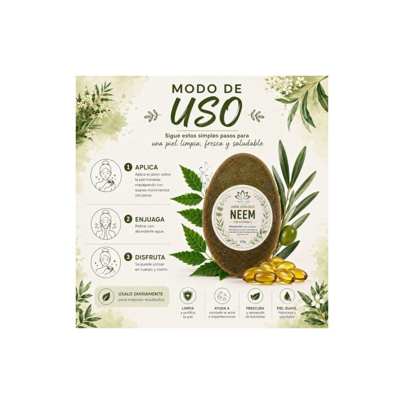Jabón Orgánico Ozonizado Con Neem Y Vit E