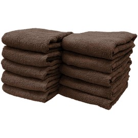 8 Year Towel, Hand Towel, 13.4 x 13.8 inches (34 x 35 cm), 100% Cotton, Thin, Quick Drying, Highly Absorbent, Durable, No Bulk, Coffee, Set of 10