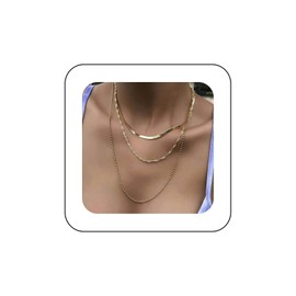 Yienate Boho Layered Snake Chain Necklace Gold Thick Cuba Chain Necklace Fashion Herringbone Choker Necklace Multilayer Statement Necklace Jewellery for Women and Girls, Metal Material