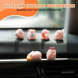 Rislobx Cute Pig Car Dashboard Decor, 6PCS Cute Pink Pig Car Dash Decorations Car Door Rear View Mirror Ornament Interior Accessories for Home Office