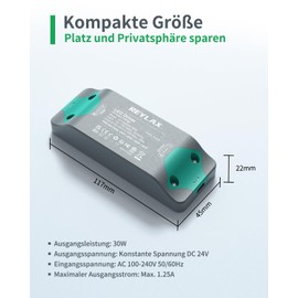 REYLAX LED Transformer 24 V, Transformer 230 V to 24 V 30 W 1.25 A, Constant Voltage LED Power Supply 24 V, LED Driver, LED Transformer, Low Voltage Transformer for LED Strips, Replaces Halogen Bulbs,