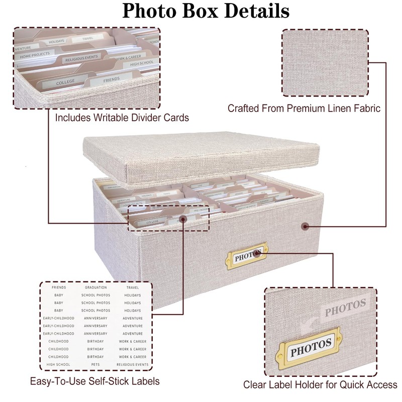 Sprsthai Linen Photo Storage Box, Large Capacity Organizer Box, Storage