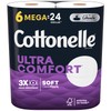 Cottonelle Ultra ComfortCare Toilet Paper, 6 Mega Rolls (24 Regular