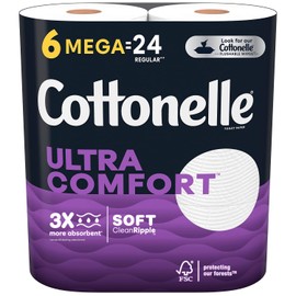 Cottonelle Ultra ComfortCare Toilet Paper, 6 Mega Rolls (24 Regular Rolls)