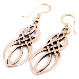 WINDALF Celtic-Irish Askonia Women's Earrings 5 cm Celtic Protection Knot of Infinity Love Knot Bronze, Fabric jewellery bag