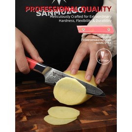 SANMUZUO Kitchen Utility Knife 5 Inch, Professional Kitchen Chef Knife, Ultra Sharp Damascus Powder Steel with Full-tang Resin Handle, SHENG Series