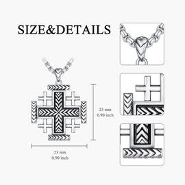 ROMANTICWORK Jerusalem Cross Necklace 925 Sterling Silver Templar Crusaders Jerusalem Cross Pendant Religious Necklace Christians Jewellery Gifts for Women Men