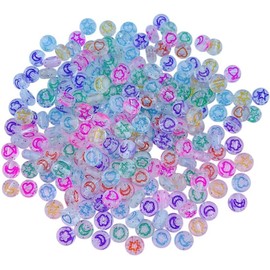 100PCS Translucent Glitter Acrylic Beads Set – Heart, Moon, Petal, and Star Shapes, 10mm Flat Round Disc Beads for DIY Jewelry Making, Colorful Loose Spacer Beads for Bracelets and Necklaces