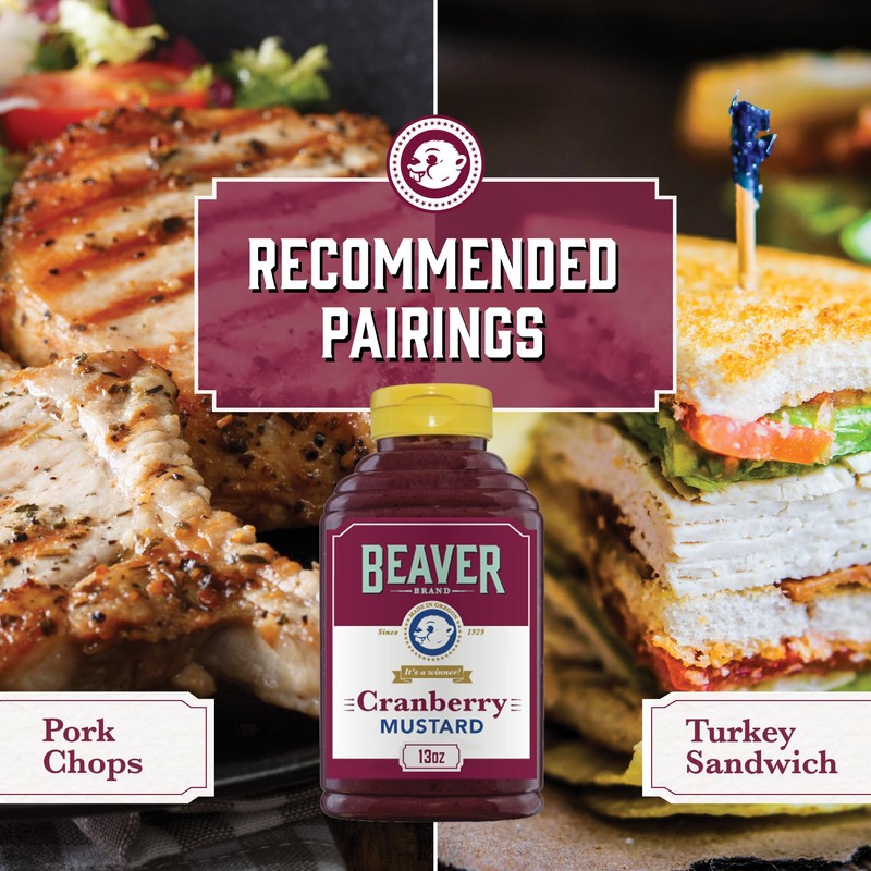 Beaver Brand Cranberry Mustard 13oz, Sweet & Tangy Mustard with