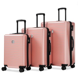 Benicabaly Travel Confidently with 3-Piece Hardshell Luggage Set, Lightweight and Expandable, Includes Carry-On and Checked Bags, Rose Gold