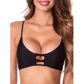 RELLECIGA Women's Black Strappy Longline Triangle Bikini Top Size Small