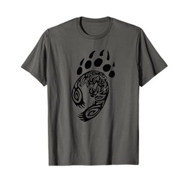 Orso Abbigliamento Zampa Stampa Grizzly Artiglio Nero Ragazzo Ragazza Bambini Maglietta