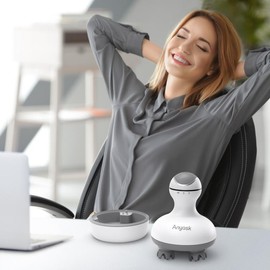 Anyask Head Massager, 84 Kneading Massage Nodes, IPX-7 Waterproof, Handheld Portable Massager for Neck, Back, Shoulder, Leg, Relieve Muscle Pain