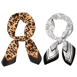 COACOM 2 Pieces Imitation Silk Square Scarf, Creative Personality, Multifunctional Printed Square Scarf, Fashionable Scarf for Women, Soft and Comfortable, Bag Streamers, multi-coloured, M