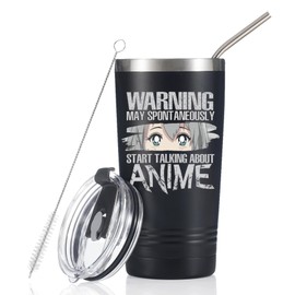 Onebttl Anime Gifts For Men, Women, Boys - 20oz/590ml Double Wall Vacuum Insulated Stainless Steel Tumblers Cups - Birthday Kawaii Gifts for Anime Lovers - Warning