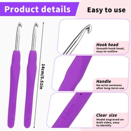 2PCS 5.0 mm SizeH Crochet Hooks, Ergonomic Handle Crochet Hooks for Arthritic Hands, Smooth and Extra Long Crochet Needles for Beginners, Knitting Needles for Beginner Handmade DIY Multicolor