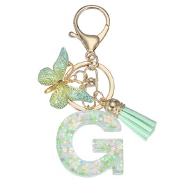 PATIKIL Alphabet Initial Letter Keychain, Resin Cute Keychains with Tassel Butterfly Letter G Pendant Charm for Women Key Purse Handbag Bag Accessories, Green
