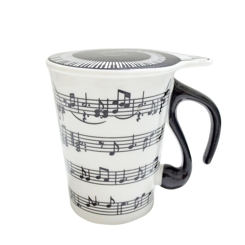 Cisixin Unique Ceramic Coffee Cups with Lid Staves Music Notes