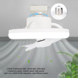 Ceiling Fan Light 360 Degree Rotatable Dimmable E27 Adjustable LED Lamp 5 Blades 48W with Remote Control for Garage