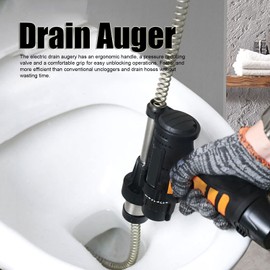 Drain Auger, Auto Feed Cordless Electric Plumbing Snake, Auto Extend and Retract Snake, Handheld Portable Flexible Drain Clog Remover for Toilet, Sewer, Bathroom, Sink and Shower (4.5m/14.76ft)