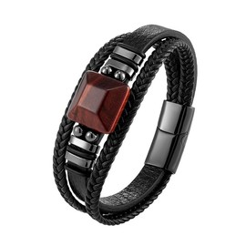 Starnny Leather Bracelets Tiger Eye Stone Bracelet Mens Black Leather Bracelets for Men