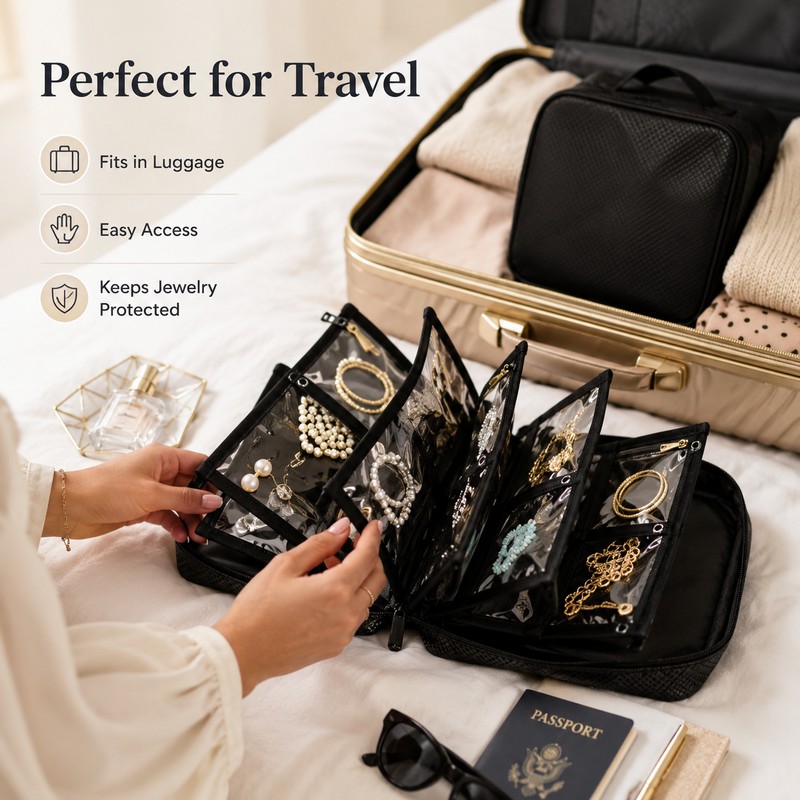 Transparent Travel Jewelry Organizer Bag for Accessories – Multi-Layer PVC