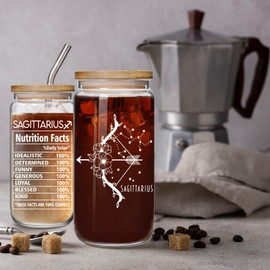 Sagittarius Zodiac Beer 16oz Can Glass Cup Constellation Gift for December Birthday Women Girls Friend Sister, Sagittarius Constellation Sign Star Drinking Jar for 12 Astrology Lovers with Gift Box