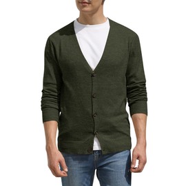 Hisir Cardigan Men's Pullover V Neck Lightweight Elegant Winter Jacket Classic Cardigan with Buttons, 07 Vc Army Green