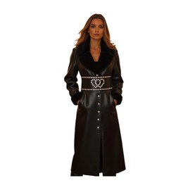 Women Black Color Fashion Belt - Wide Elastic Waistband Hip High Waist Silver Heart Love S M