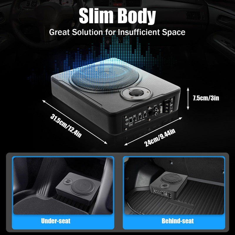 Kathring Slim Under-Seat Subwoofer, 600w Powered Car Truck Sub with