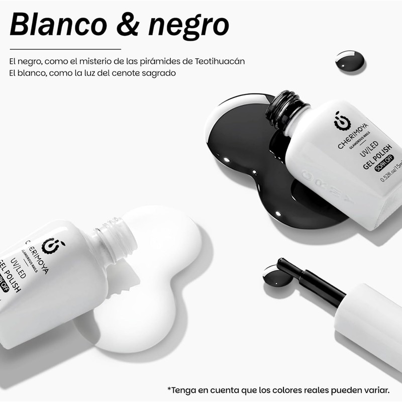Cherimoya Esmalte De Uñas En Gel Blanco y Negro 2Pzs