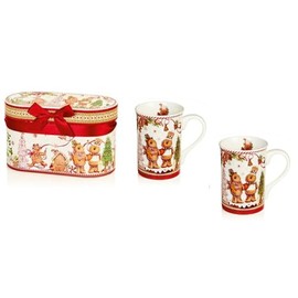 Premier Decorations Festive Ceramic Ginger Bread Mugs Gift Set of 2 in a Decorative Box
