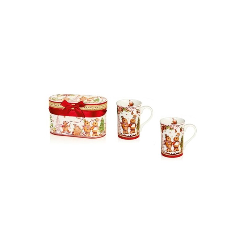 Premier Decorations Festive Ceramic Ginger Bread Mugs Gift Set of
