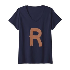 Womens Creative Bold Leather Letter R - Design - Alphabet - Marker V-Neck T-Shirt