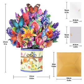 GREETING ART Pop Up Flower Cards,Roses & Butterflies,9 inch Forever Flower Paper 3D Popup Cards with Note Cards and Envelope for Birthday, Mother's Day, Get Well, Holiday Decorations
