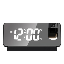 TNSLAND Projection Alarm Clock, Alarm Clock, Radio Alarm Clock with Projection 180°, LED Alarm Clock, Digital Clock, Snooze Double Change, Temperature, USB Port, Charging Function, Projection Clock