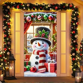 BlissYard Merry Christmas Door Cover Snowman Winter Door Cover For Holiday Decoration 35 X 71 Inches Snowman Banner Photo Background Door Decoration Home Party Decoration Supplies