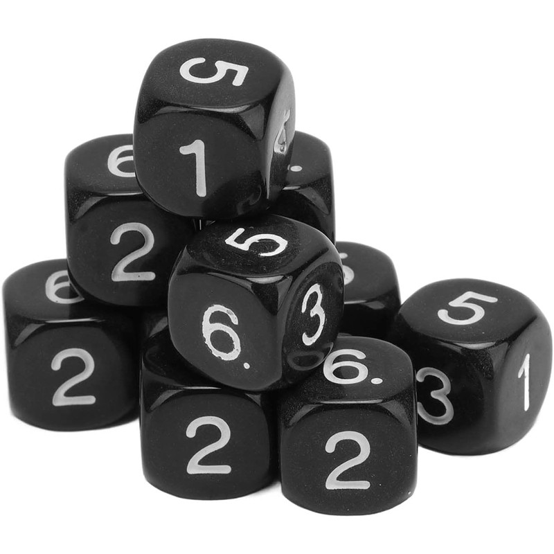 20Pcs Black 6 Sided Number Dice, Round Corner Polyhedral, Polyhedral